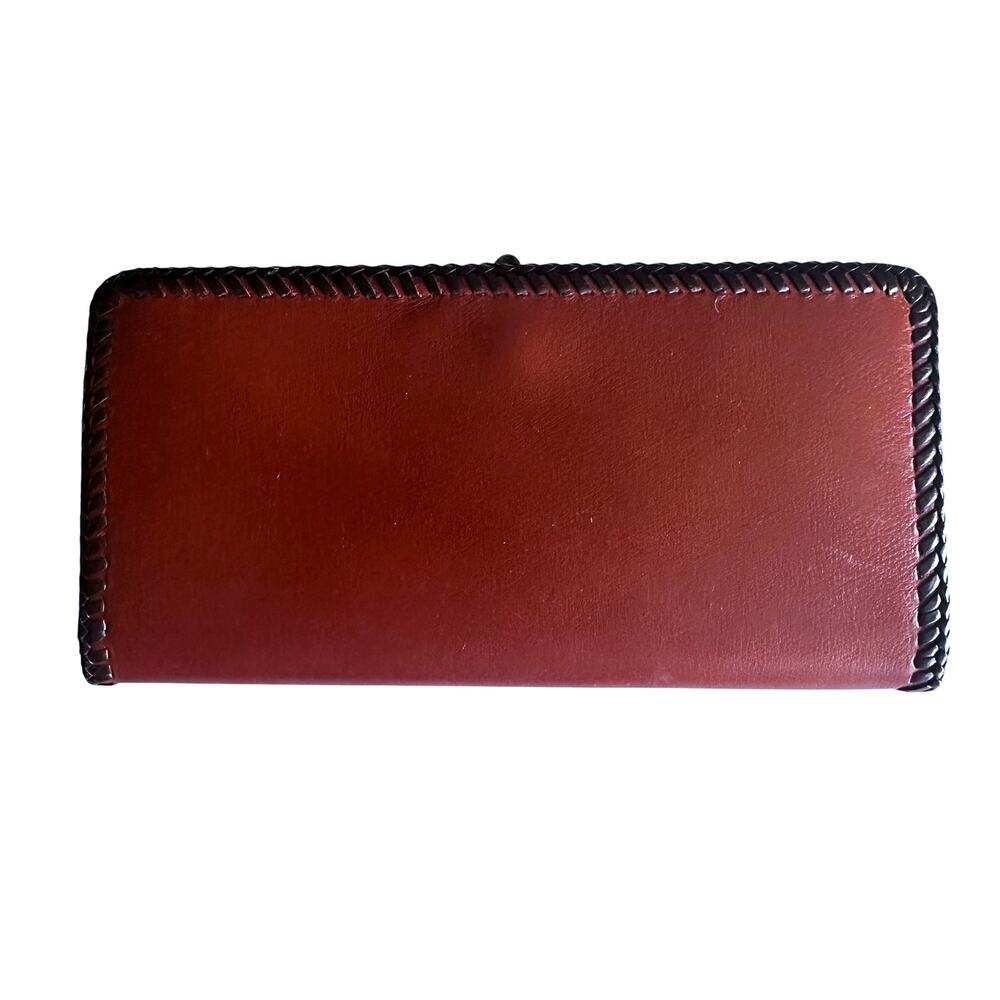 Vintage Brown Calf Leather Whipstitched Wallet with Double Kisslock VTG